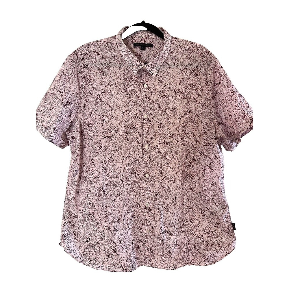 John Varvatos USA Short Sleeve Jasper Abstract Print Button Down Shirt Pink XL
